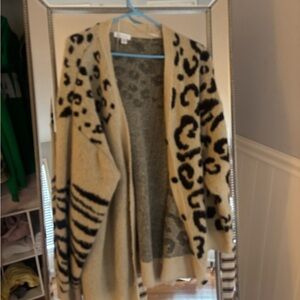 Topshop Beige and Black Animal Print Cardigan